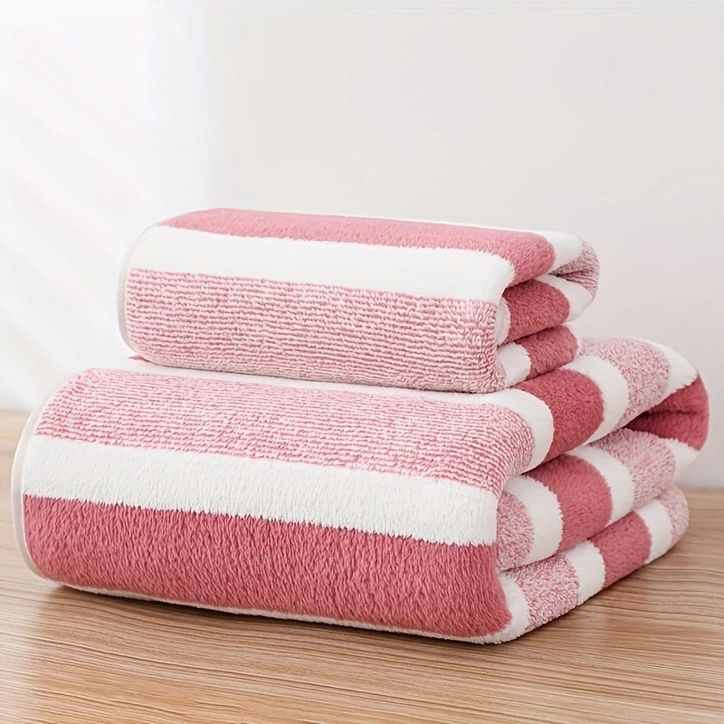 Striped Quick-Dry Towel Set, Absorbent, Durable, Reusable Polyester, for Bathroom, Beach, Spa - Luxury Interior & Exterior Decor Towels