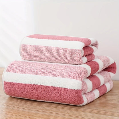 Striped Quick-Dry Towel Set, Absorbent, Durable, Reusable Polyester, for Bathroom, Beach, Spa - Luxury Interior & Exterior Decor Towels