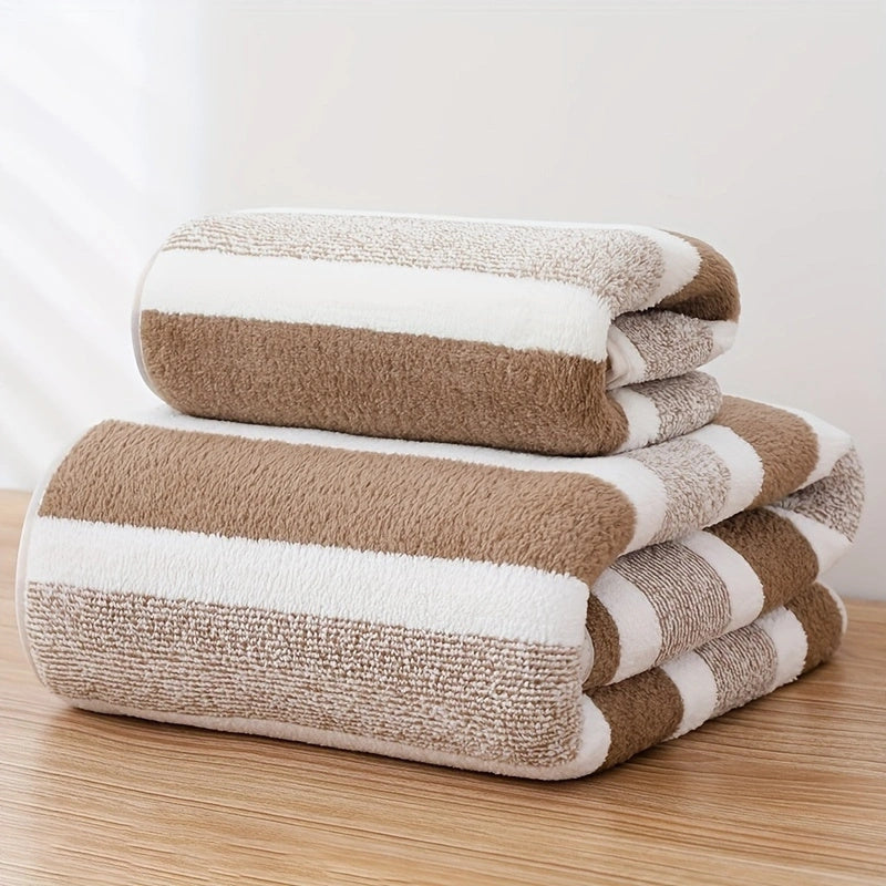 Striped Quick-Dry Towel Set, Absorbent, Durable, Reusable Polyester, for Bathroom, Beach, Spa - Luxury Interior & Exterior Decor Towels