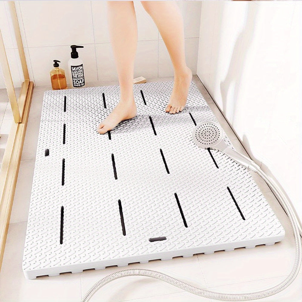Gray Textured Anti-Slip Shower Mat with Drainage Channels - Waterproof PVC Bathroom Rug for Enhanced Safety and Comfort, Durable and Easy to Clean, Bathroom Mat