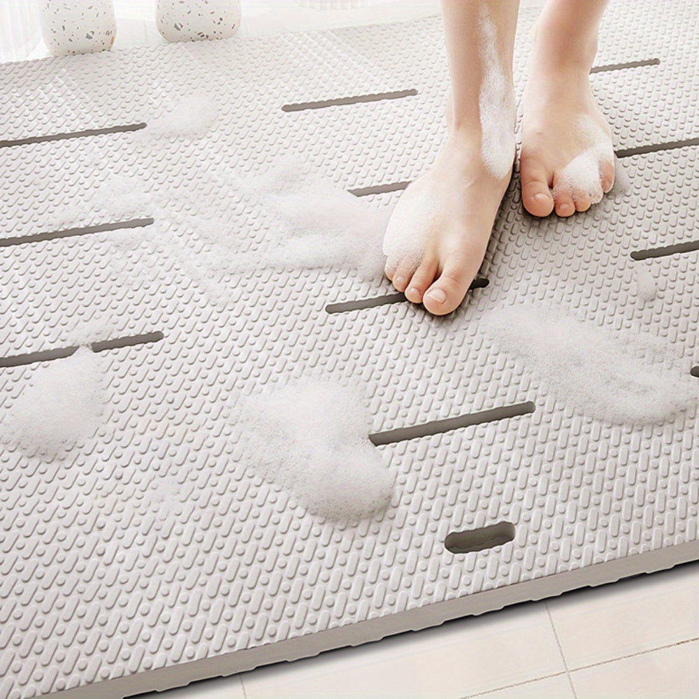 Gray Textured Anti-Slip Shower Mat with Drainage Channels - Waterproof PVC Bathroom Rug for Enhanced Safety and Comfort, Durable and Easy to Clean, Bathroom Mat