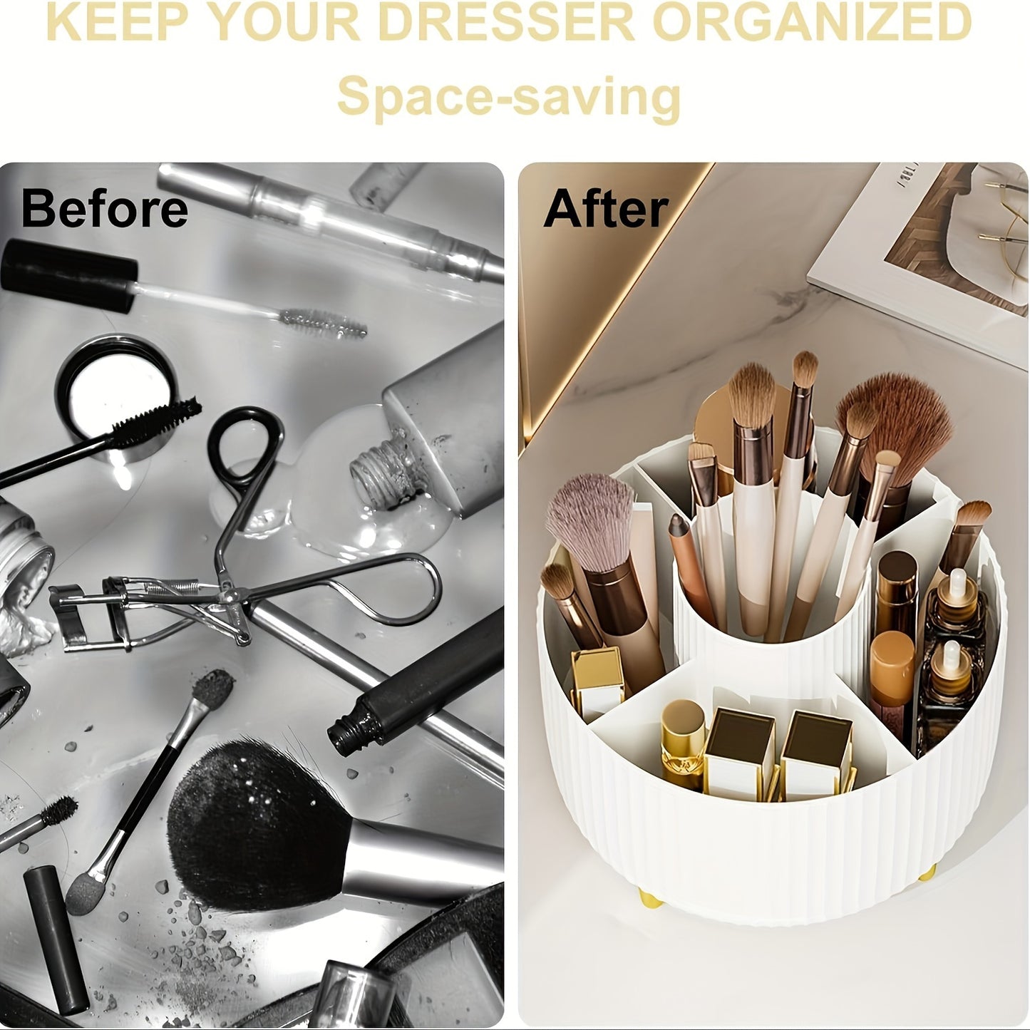 Rotating Makeup Organizer, 360 Degree Rotation, Minimalist Design, High-Gloss ABS Plastic, Perfect For Bedroom, Vanity, Bathroom Storage