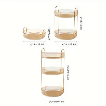 Luxury 3-Tier Rotating Vanity Organizer Rack, Freestanding Plastic Bathroom Shelf for Cosmetics, Perfumes, Skincare - Versatile Storage for Bathroom, Kitchen Countertop