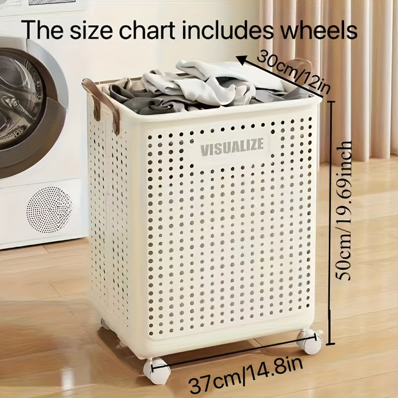 Foldable Laundry Basket with Wheels - Large & Medium Capacity, Durable PP Material, Ventilated Design & Ergonomic Handles, Space-Saving Collapsible Hamper for Bathroom, Bedroom, Laundry Room Storage