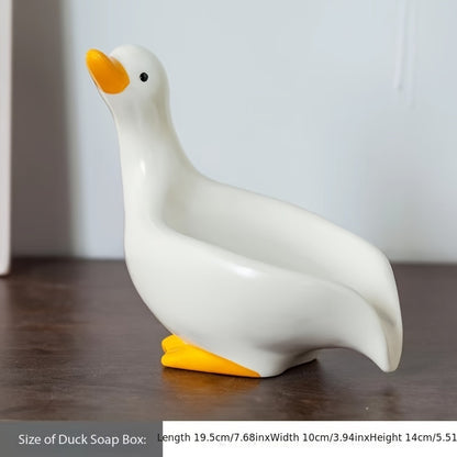 Porcelain Cute Duck Soap Dish, Cute Duck Bathroom Soap Holder, Anti-water Storage Rack, Washbasin Decor
