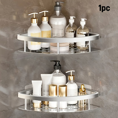 1pc No-Drill Corner Shower Caddy - Wall Mounted Bathroom Storage Rack for Shampoo & Accessories