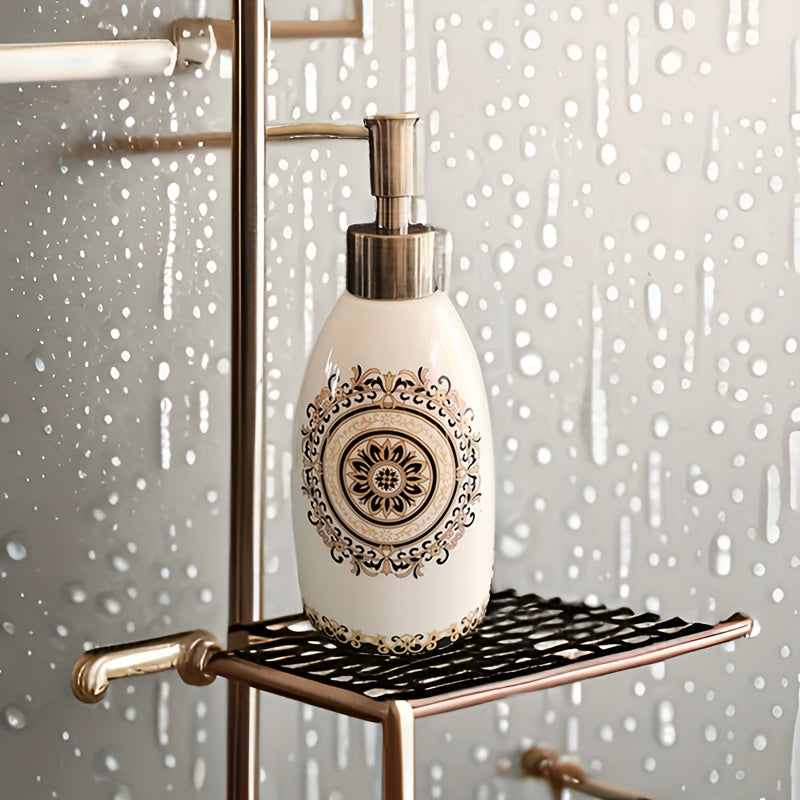 1pc Elegant Ceramic Soap Dispenser with Decorative Designs - Refillable Countertop Lotion & Dish Soap Pump, PVC-Free, Ideal for Kitchen and Bathroom Decor, Christmas/Halloween Gift Decoration