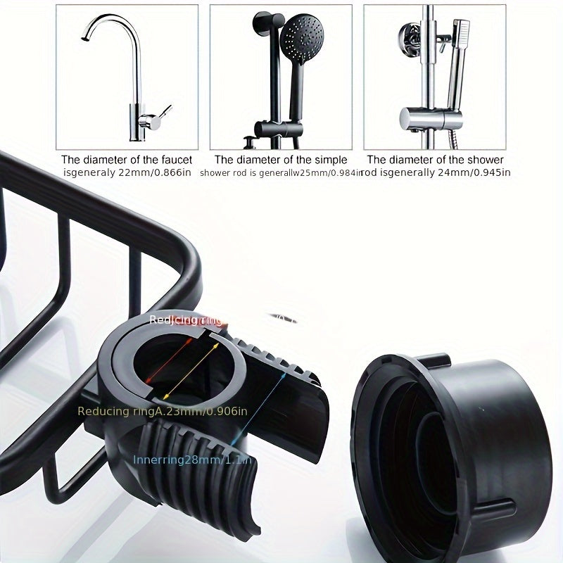 Versatile Aluminum Shower Caddy - Space-Saving Bathroom Organizer with Hooks for Soap, Toiletries & More