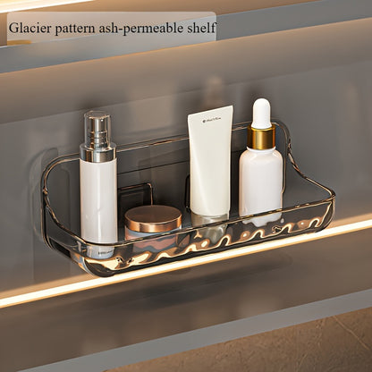 Easy-Install Wall-Mounted Bathroom Organizer - No Drill, Transparent Resin Storage Shelf for Toiletries & Cosmetics
