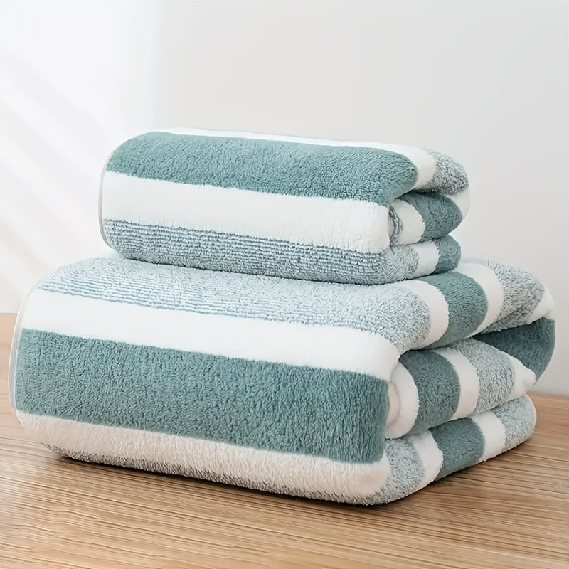 Striped Quick-Dry Towel Set, Absorbent, Durable, Reusable Polyester, for Bathroom, Beach, Spa - Luxury Interior & Exterior Decor Towels