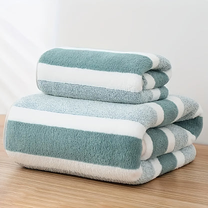 Striped Quick-Dry Towel Set, Absorbent, Durable, Reusable Polyester, for Bathroom, Beach, Spa - Luxury Interior & Exterior Decor Towels