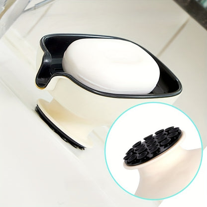 Elegant Oval Soap Dish - Durable Plastic, Self-Draining Design for Bathroom Use