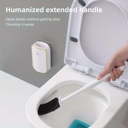 Luxury Wall-Mounted Toilet Brush Set with Long Handle - Silicone, No Dead Corner Cleaning for Bathroom Toilet Brush And Holder Set