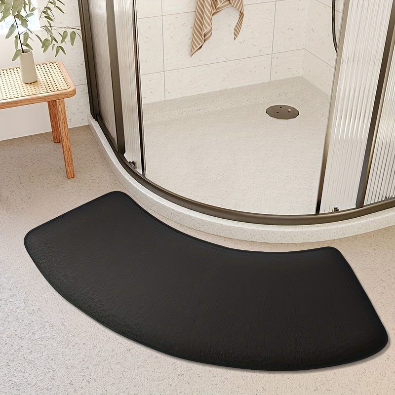 Non-Slip Bath Mat, Thickened Polyester Shower Door Rug, Half-Circle Entryway Foot Mat, Hand-Washable, Low Pile, Machine-Made, 660g/㎡, 1.2cm Thick, Kitchen & Bathroom Decor