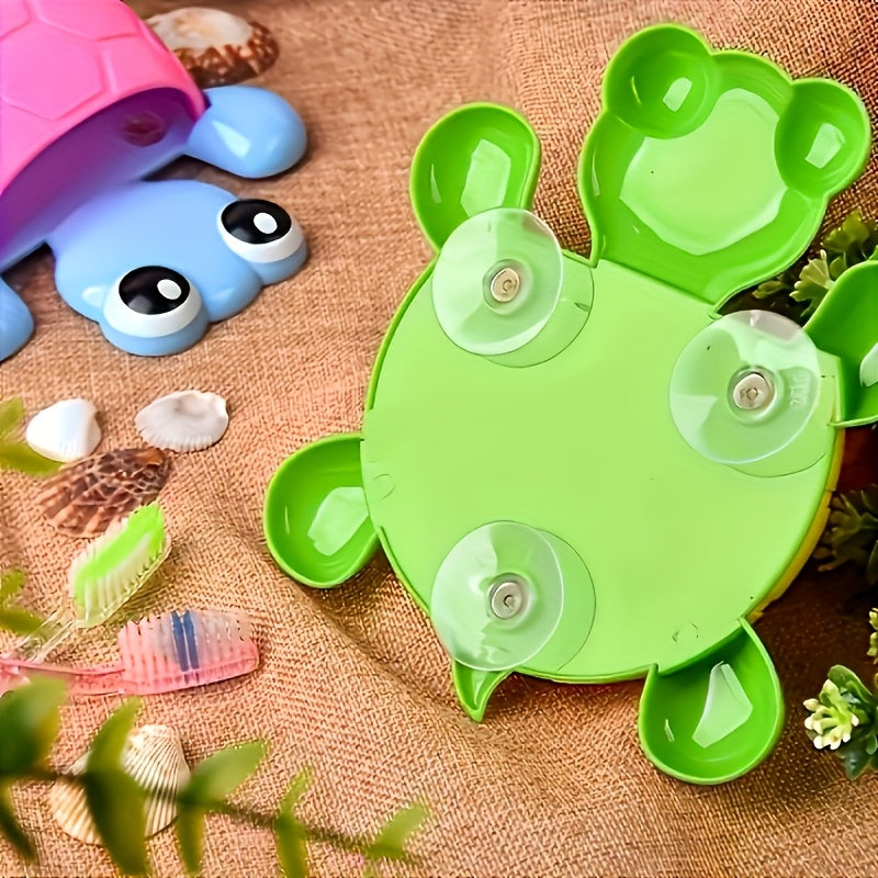 Wall-mounted suction cup storage rack with a cute little turtle design, 1pc, toothbrush holder, creative cartoon bedroom living room kitchen bathroom organizer, toothpaste holder, home decoration bathroom supplies