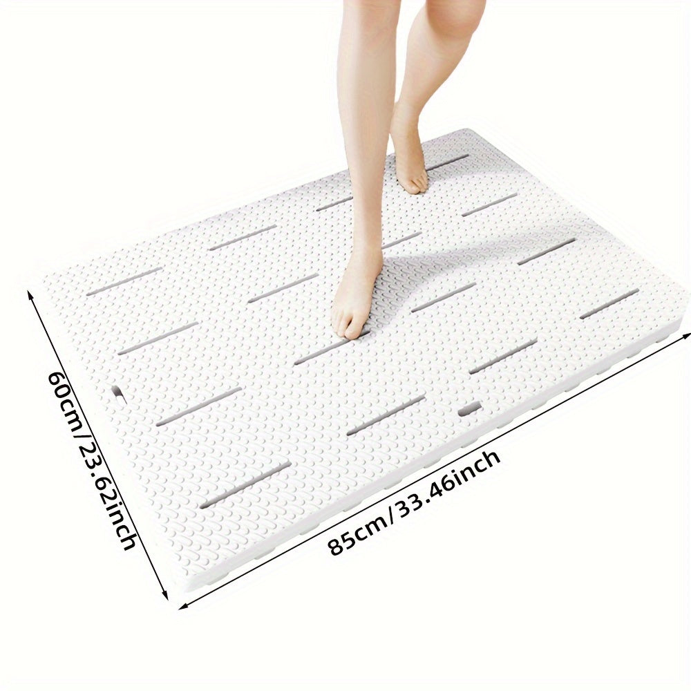 Gray Textured Anti-Slip Shower Mat with Drainage Channels - Waterproof PVC Bathroom Rug for Enhanced Safety and Comfort, Durable and Easy to Clean, Bathroom Mat