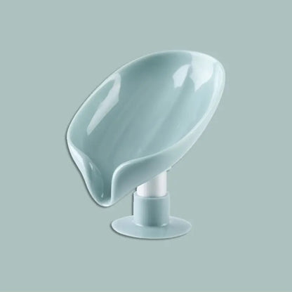 Leaf-Shaped Soap Dish with Drainage, Strong Suction, No Electricity Needed, Enhances Bathroom Decor, Keeps Soap Dry - Green/Gray