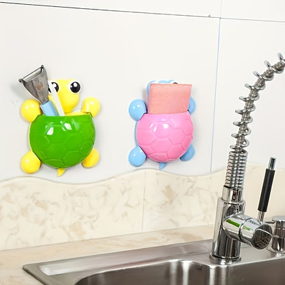 Wall-mounted suction cup storage rack with a cute little turtle design, 1pc, toothbrush holder, creative cartoon bedroom living room kitchen bathroom organizer, toothpaste holder, home decoration bathroom supplies
