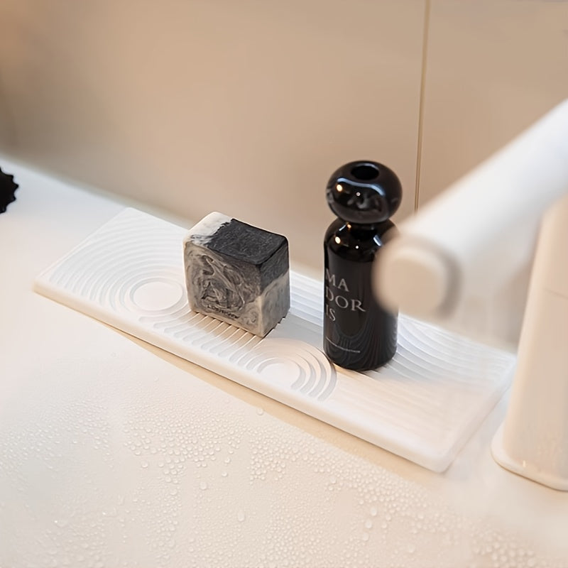 Fast-Dry Diatomaceous Earth Vanity Tray - Absorbent, Non-Slip Countertop Organizer for Bathroom & Kitchen Sink, Multi-Purpose Storage with Unique Stripe Design