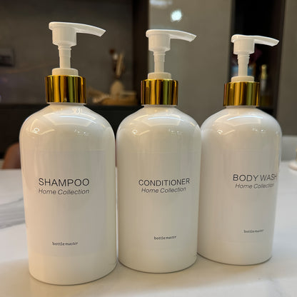 3pcs Shampoo & Conditioner Dispenser Set with Wall Mounts - 16.9oz, Bamboo Pump, Plastic, Bathroom Essentials, Shampoo And Conditioner Set