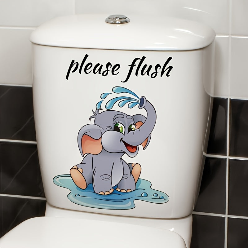 Modern Style Cartoon Elephant Wall Sticker 1pc PVC "Please Flush" Toilet Decor Self-Adhesive Bathroom Decal Animal Theme Wall Art, Easy to Install And Clean, Suitable for Home Decoration