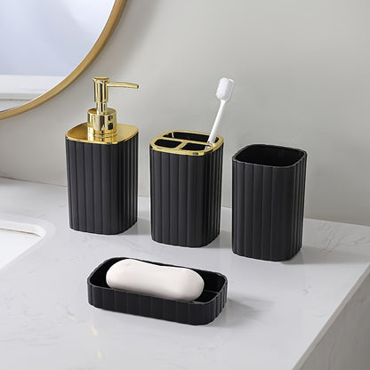6pcs Black Bathroom Supplies Gold-plated Set Toilet Set, The Set Includes Trash Can, Toilet Brush, Soap Dispenser, Toothbrush Cup, Mouthwash Cup, Soap Box