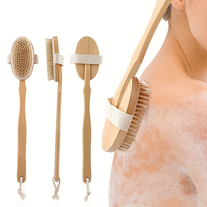 Soft Bath Back Massage Brushes Long Wooden Handle Bristle Brush Wet Dry Skin Body Exfoliating Scrubbers Bathroom Shower Tools