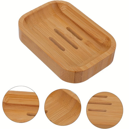 2pcs Bamboo Soap Dish Holder - Rectangular Travel-Friendly Bathroom Organizer with Drainage Slots, Natural Wood Soap Tray for Bathtub, Shower, Home & Travel Use, Bathroom Storage, Simple Design, Product