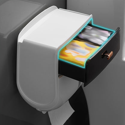 ASWEI Large Capacity Wall Mounted Tissue Box with Storage Rack, Self-Adhesive Plastic Toilet Paper Holder, Bathroom & Kitchen Wall Hanging Organizer