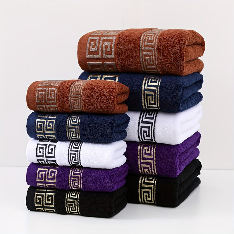 3pcs 100% Cotton Towel Set (1 Bath Towel, 2 Washcloths) GSM410, Exquisite Embroidery, Geometric Pattern, Luxury Style Bath Towel, Very Soft, Very Absorbent, Not Easy to Shed And Not Easy to Fade, Bathroom Essentials, Suitable