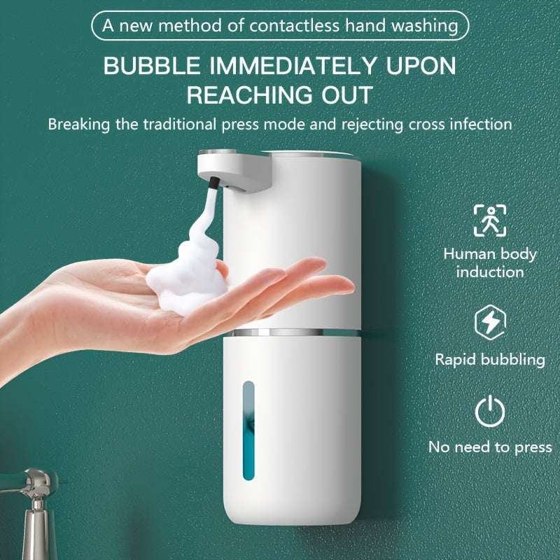 1pc USB Rechargeable Automatic Foam Soap Dispenser, 380ml Wall Mount Hand Machine, Phthalate-Free Plastic, Touchless Operation, 500mAh Lithium Battery, for Kitchen and Bathroom