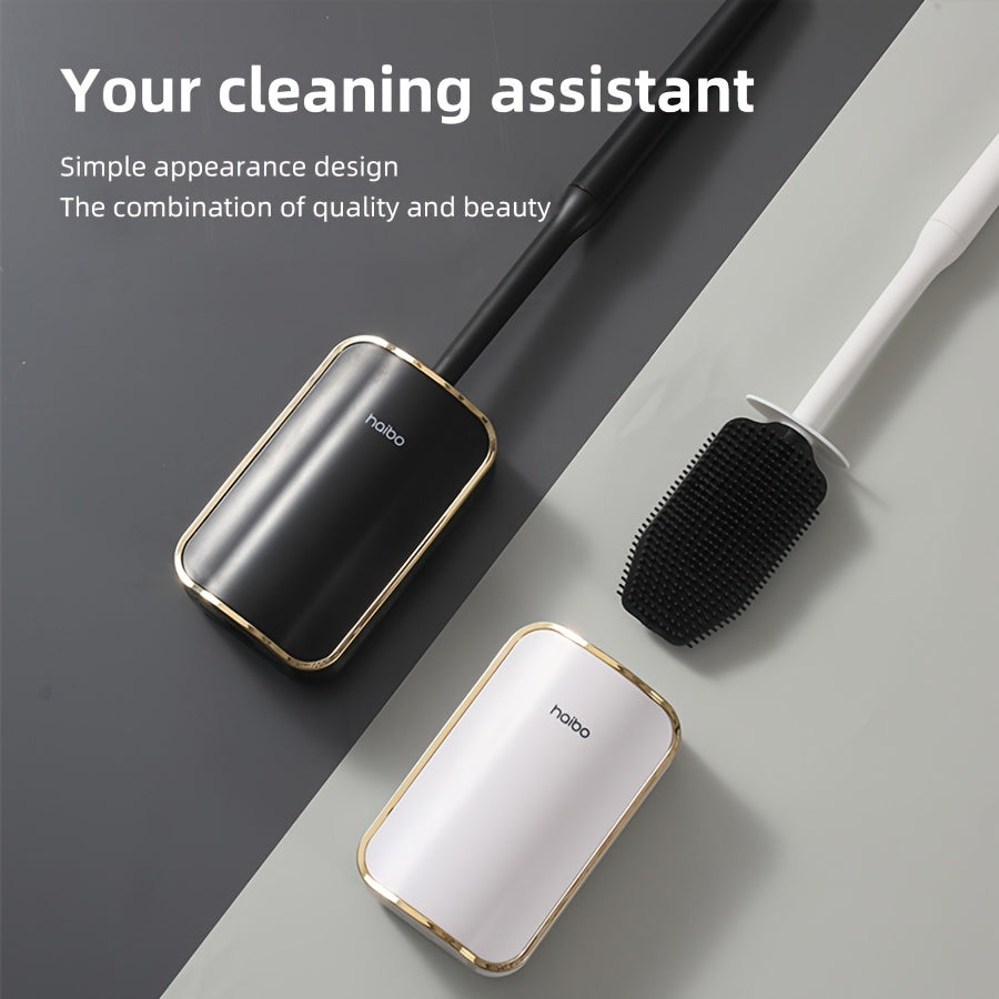 Luxury Wall-Mounted Toilet Brush Set with Long Handle - Silicone, No Dead Corner Cleaning for Bathroom Toilet Brush And Holder Set