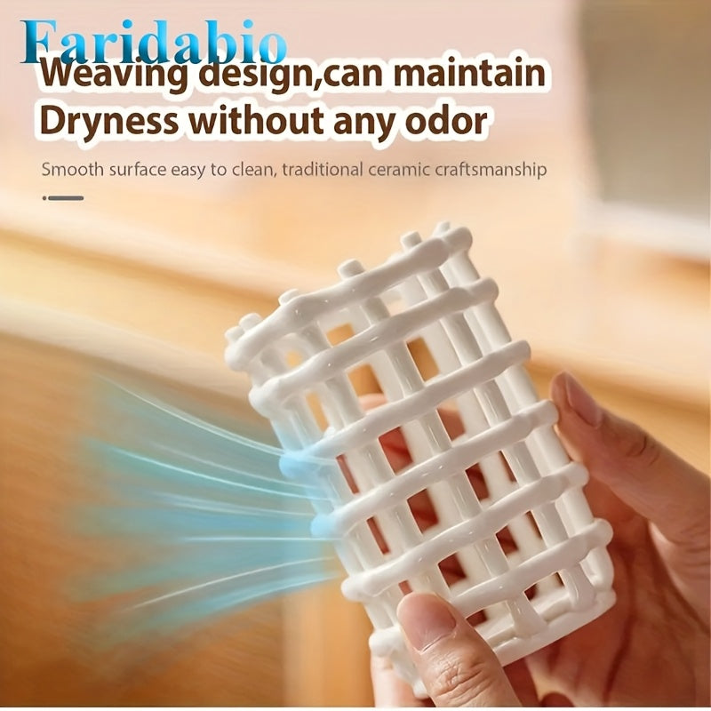 1Pc Hand Woven Ceramic Toothbrush Holder - Freestanding Toothpaste Storage Container for Bathroom Accessories, Non-Electric Organizer