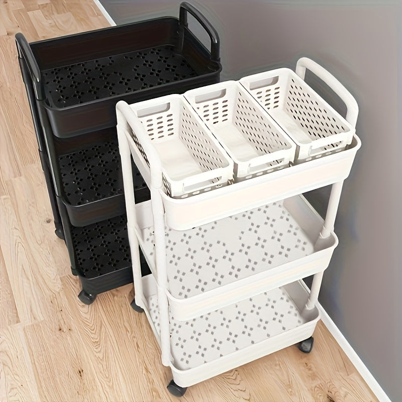 Multi-Layer Storage Organizer Cart - Durable Plastic, Easy to Move, Ideal for Kitchen, Bathroom, Bedroom - White
