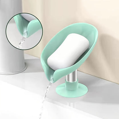 Leaf-Shaped Soap Dish with Drainage, Strong Suction, No Electricity Needed, Enhances Bathroom Decor, Keeps Soap Dry - Green/Gray