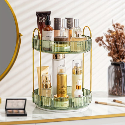 Luxury 3-Tier Rotating Vanity Organizer Rack, Freestanding Plastic Bathroom Shelf for Cosmetics, Perfumes, Skincare - Versatile Storage for Bathroom, Kitchen Countertop