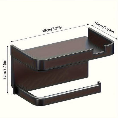 Wall-Mounted Toilet Paper Holder with Shelf and Phone Holder, Plastic, Self-Adhesive, No-Drill for Bathroom Tissue Roll Dispenser
