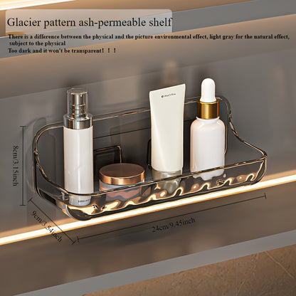Easy-Install Wall-Mounted Bathroom Organizer - No Drill, Transparent Resin Storage Shelf for Toiletries & Cosmetics