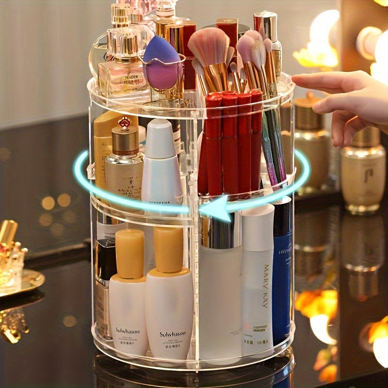 360° Rotating Acrylic Makeup Organizer - Transparent Cosmetic Storage Box for Skincare, Lipstick & More - Perfect for Dorms & Bathroom Vanity
