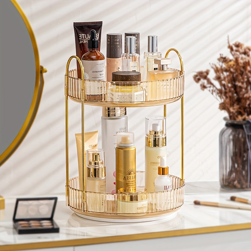 Luxury 3-Tier Rotating Vanity Organizer Rack, Freestanding Plastic Bathroom Shelf for Cosmetics, Perfumes, Skincare - Versatile Storage for Bathroom, Kitchen Countertop