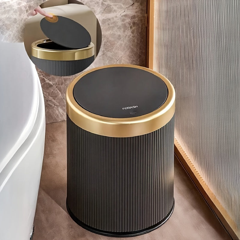 1pc Press-Type Luxury Kitchen Trash Can with Odor-Sealing Lid, Cylindrical Plastic Bin for Home, Living Room, Bathroom - Double-Layer Waste Basket, Large Capacity Garbage Can