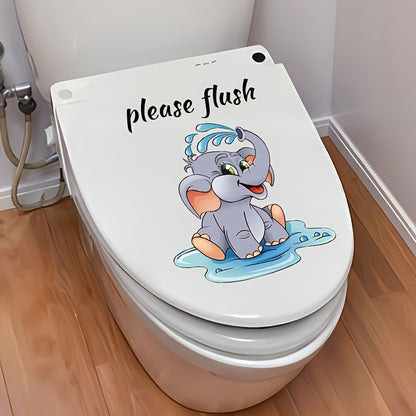 Modern Style Cartoon Elephant Wall Sticker 1pc PVC "Please Flush" Toilet Decor Self-Adhesive Bathroom Decal Animal Theme Wall Art, Easy to Install And Clean, Suitable for Home Decoration