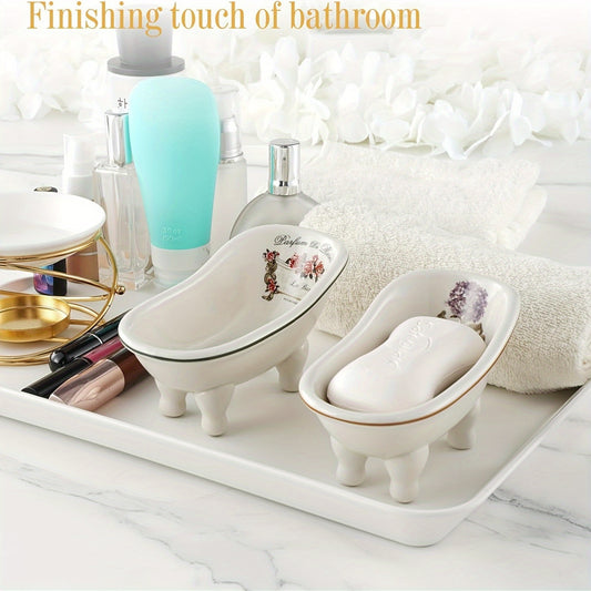 Charming 14.22cm Ceramic Oval Mini Bathtub Soap Dish - Vintage Bathroom Decor, Perfect for Home & Kitchen Accessories, Bathroom Decor And Accessories