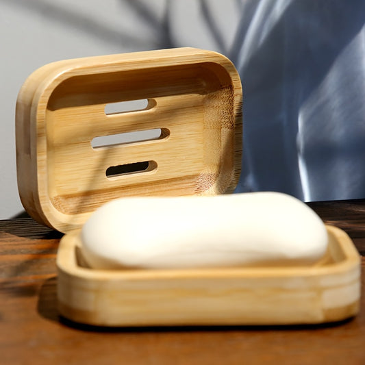 2pcs Bamboo Soap Dish Holder - Rectangular Travel-Friendly Bathroom Organizer with Drainage Slots, Natural Wood Soap Tray for Bathtub, Shower, Home & Travel Use, Bathroom Storage, Simple Design, Product