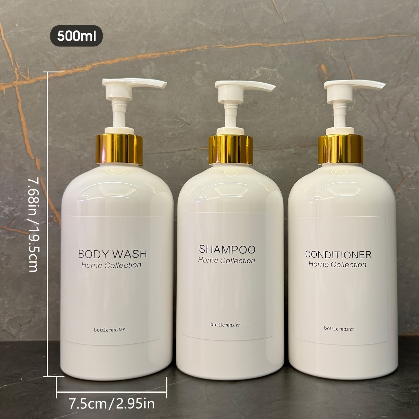 3pcs Shampoo & Conditioner Dispenser Set with Wall Mounts - 16.9oz, Bamboo Pump, Plastic, Bathroom Essentials, Shampoo And Conditioner Set