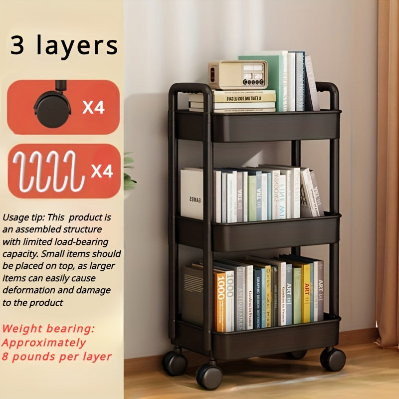 Multi-Layer Storage Organizer Cart - Durable Plastic, Easy to Move, Ideal for Kitchen, Bathroom, Bedroom - White