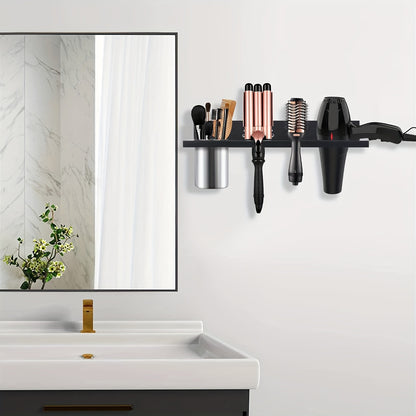 Rustic Wooden Hair Dryer Holder - Wall Mounted Organizer for Blow Dryers, Flat Irons, Curling Wands & Brushes - Space-Saving Bathroom Storage Solution, Hair Styling Tools, Hair Straighteners