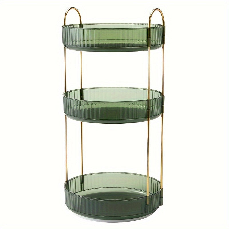 Luxury 3-Tier Rotating Vanity Organizer Rack, Freestanding Plastic Bathroom Shelf for Cosmetics, Perfumes, Skincare - Versatile Storage for Bathroom, Kitchen Countertop
