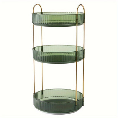 Luxury 3-Tier Rotating Vanity Organizer Rack, Freestanding Plastic Bathroom Shelf for Cosmetics, Perfumes, Skincare - Versatile Storage for Bathroom, Kitchen Countertop