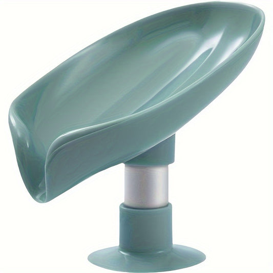 Teal Oval Soap Dish with Suction Cup - Punch-Free, Water-Draining Design for Bathroom Storage, Plastic Material, Glossy Finish, Easy Installation, Soap Organization | Oval Soap Tray | Smooth Surface Design, Soap Holder Bathro